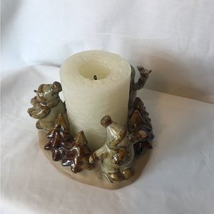 Snowman and pine trees holiday candle